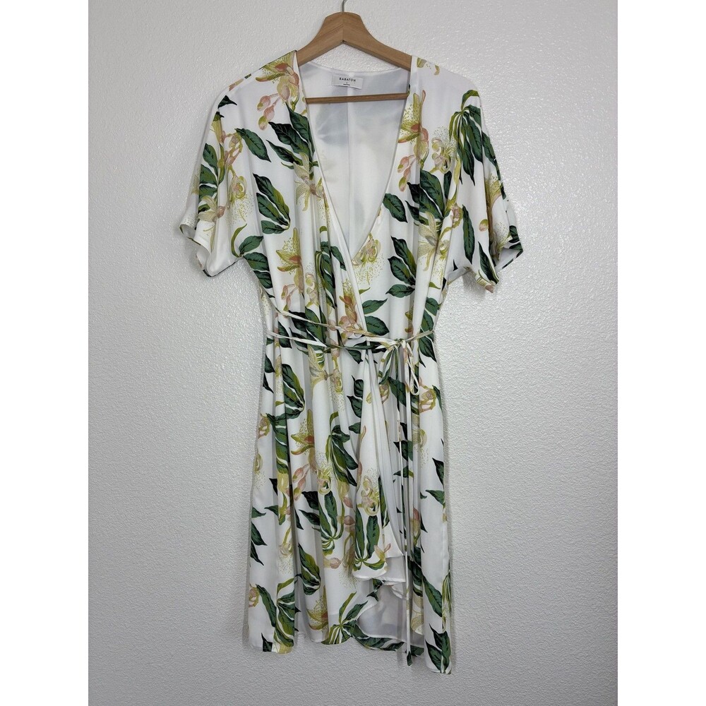 Aritzia Babaton Wallace Wrap Dress Womens Large Cream Floral Sundress - Picture 2 of 16